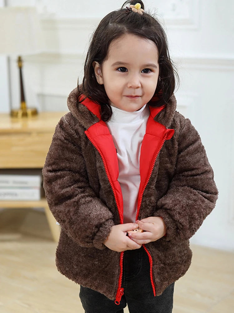 Winter Boys Cashmere Padded Jackets Children's Girls Hooded Outerwear Thick Fleece Warm Casual Coat New Christmas Birthday Gift