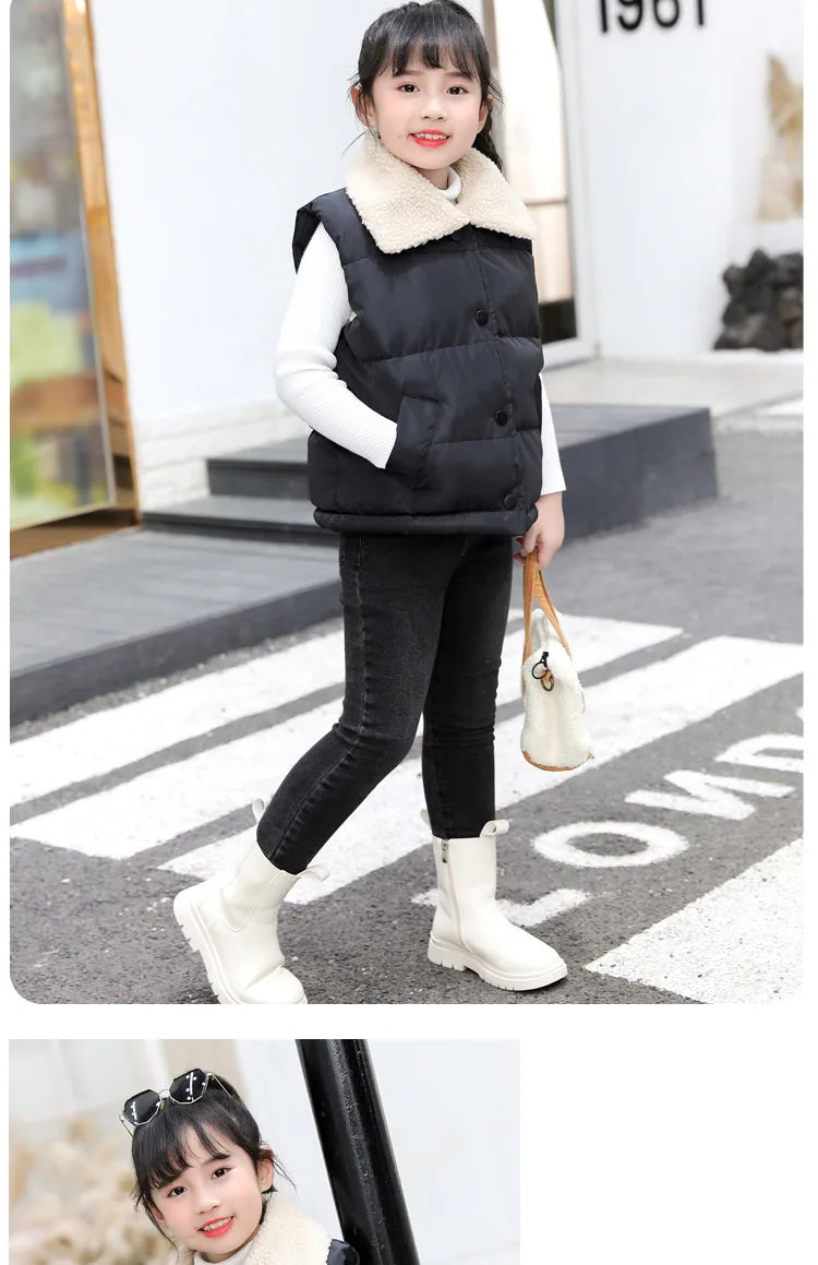 Autumn Winter New Boys Girls Sleeveless Hooded Vest Jacket Cartoon Print Coat Kids Warm Vest Outwear Clothes