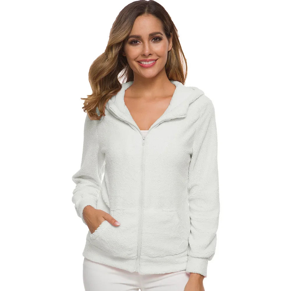 Autumn Winter Warm Jacket Women Hoodie Hooded 2025 Casual Female Hoodies Sweatershirt Zipper Coat Solid Soft Fleece Women Coat