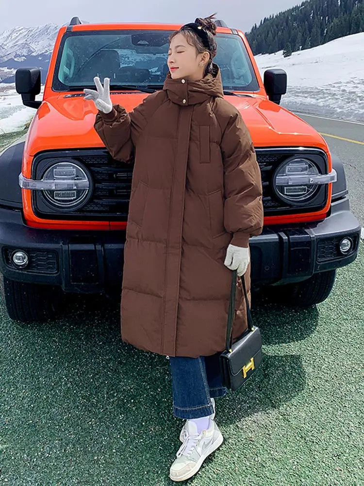Vielleicht 2025 Korean Jacket Women Winter X-long Parkas Solid Hooded Thicken Warm Female Snow Wear Coat Padded Loose Clothes