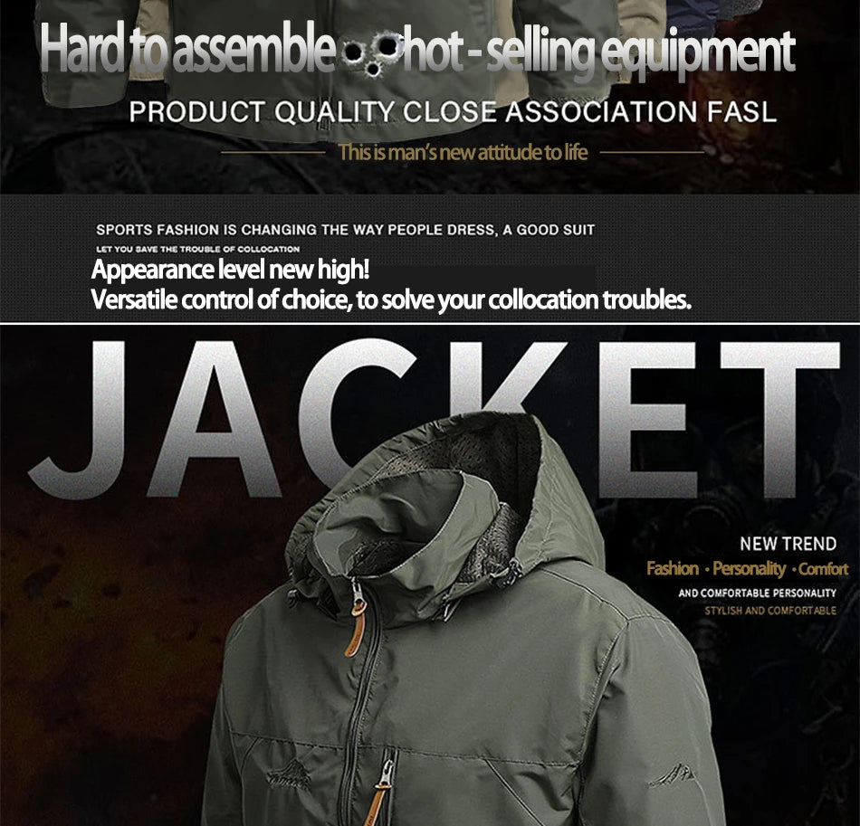 2024 Winter Jacket Fashion Coat Hoodies Camping Hiking Jacket Men's Casual Waterproof Jacket Windbreaker Men Outerwear