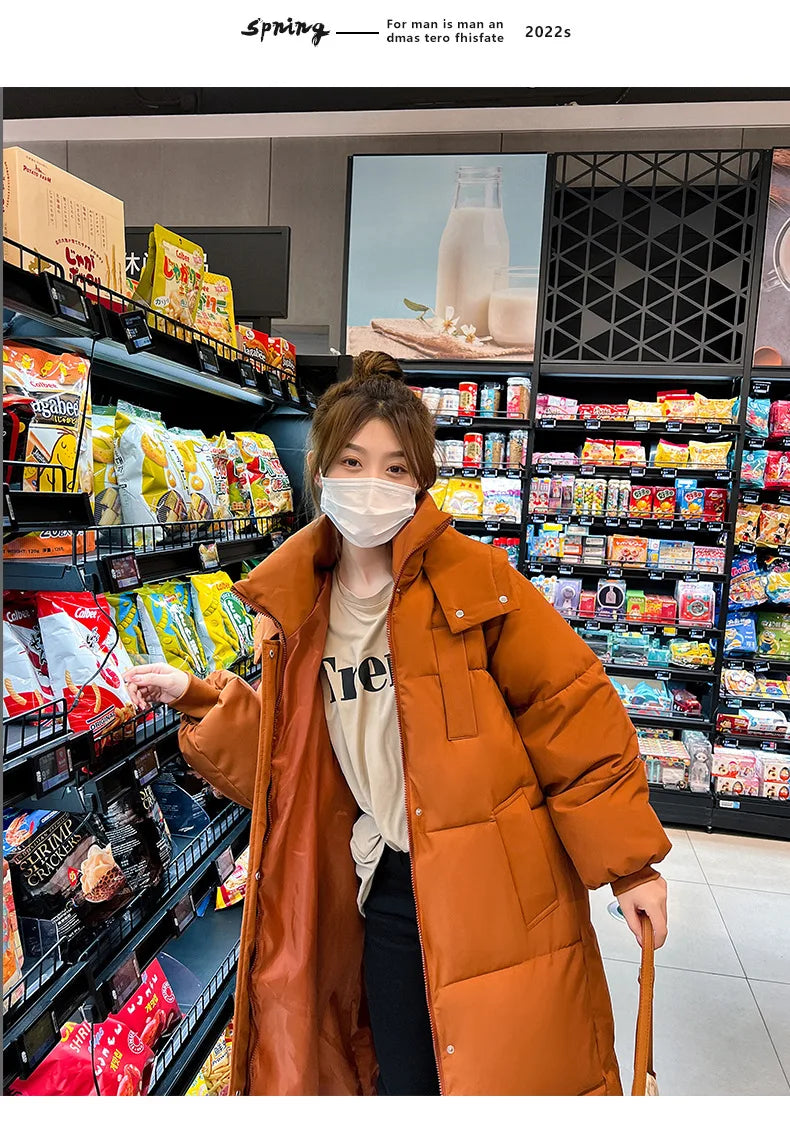 Vielleicht 2025 Korean Jacket Women Winter X-long Parkas Solid Hooded Thicken Warm Female Snow Wear Coat Padded Loose Clothes