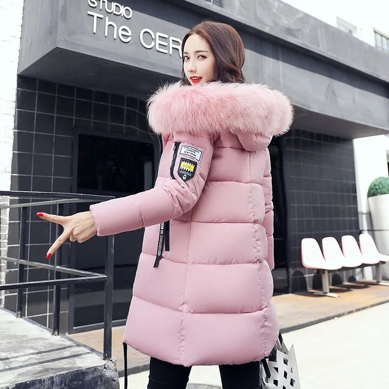 Winter Women Coat Parkas Mid-length Hooded Padded Jacket Big Fur Collar Warmth Jacket Cheap Wholesale
