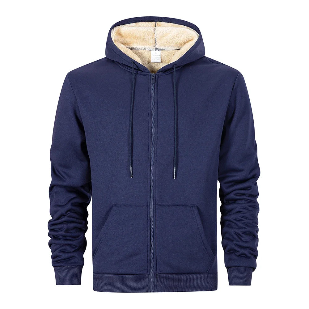 Winter Men's Jackets Thickened Fleece Lining Warm Jackets Sweatshirt Coat Men Cardigan  Zip Up Hooded Jackets Windproof Coat