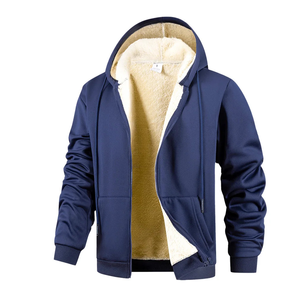 Winter Men's Jackets Thickened Fleece Lining Warm Jackets Sweatshirt Coat Men Cardigan  Zip Up Hooded Jackets Windproof Coat