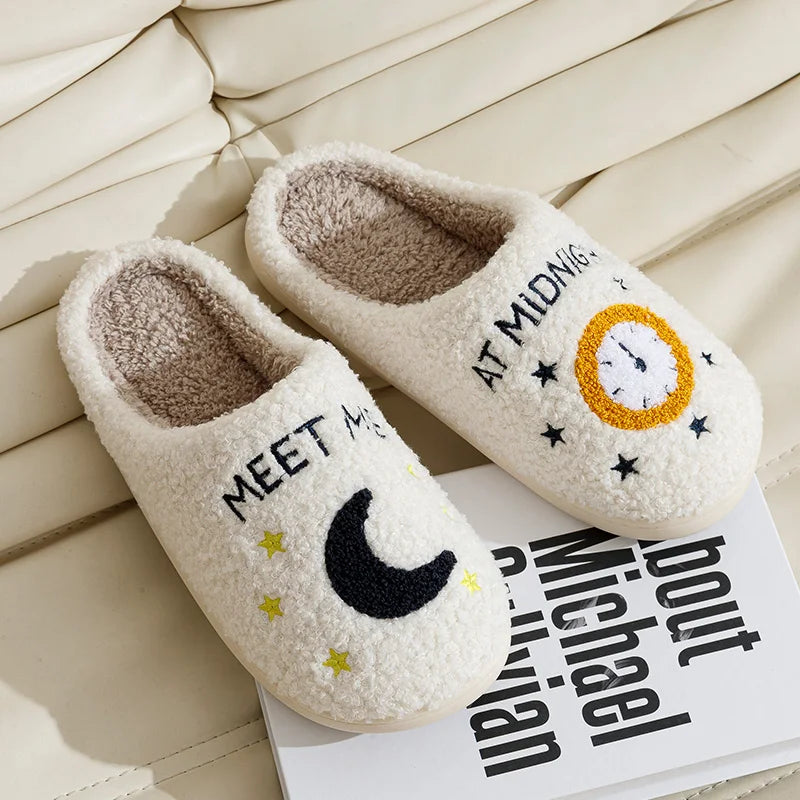 Winter Fashion Women's Slippers Cozy Comfort Meet Me At Midnight Slides Soft Sole Anti-slip Moon Houseshoes Fans Gift