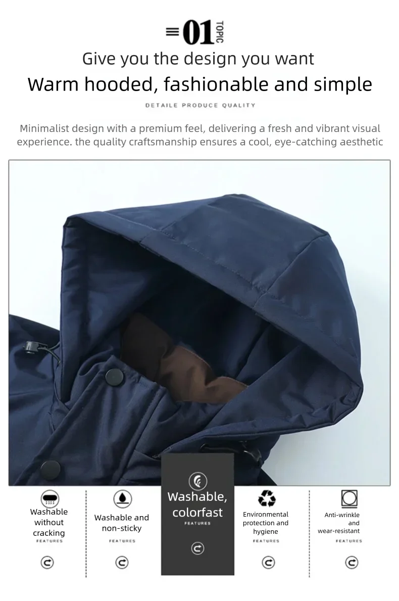 Winter New Fashionable Waterproof  Thick Warm Hooded Cotton Jacket For Men's Casual Loose Retro Sports Jacket