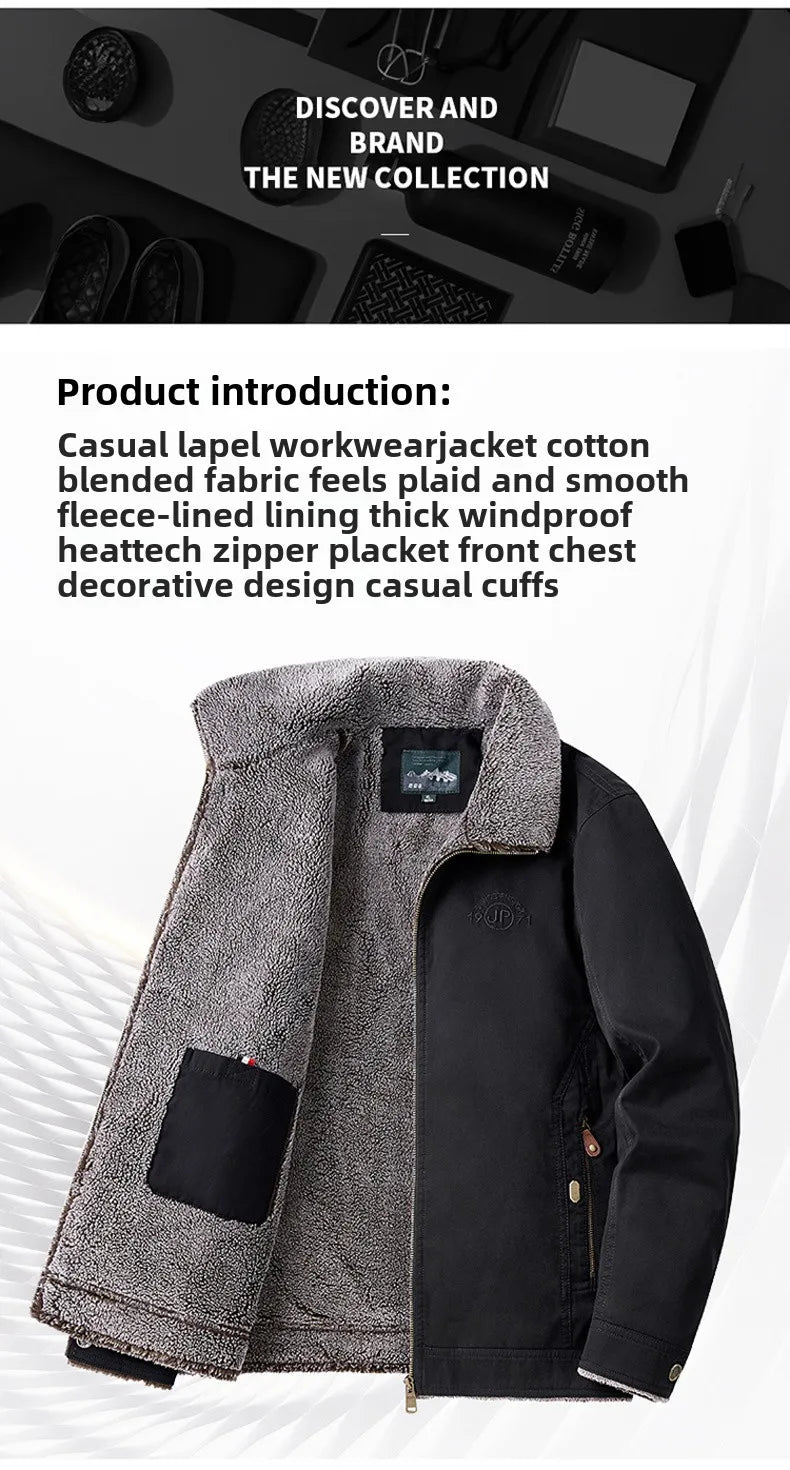 Autumn Winter Men's Jacket High Quality Clothing Thick Sheep Fur Collar Velvet Windproof Coat Male Casual Soft Fleece Warm Parka