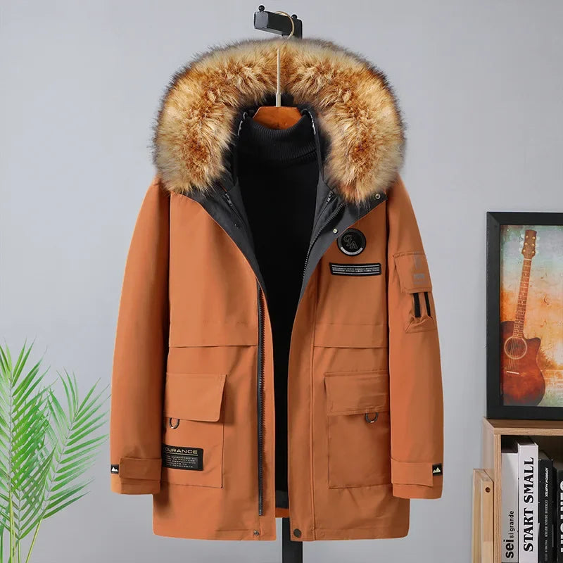 Plus Size 10XL Parkas Winter Fur Collar Jackets Men Jacket Thickened Warm Hooded Coats Male Outerwear Removable Liner Jacket