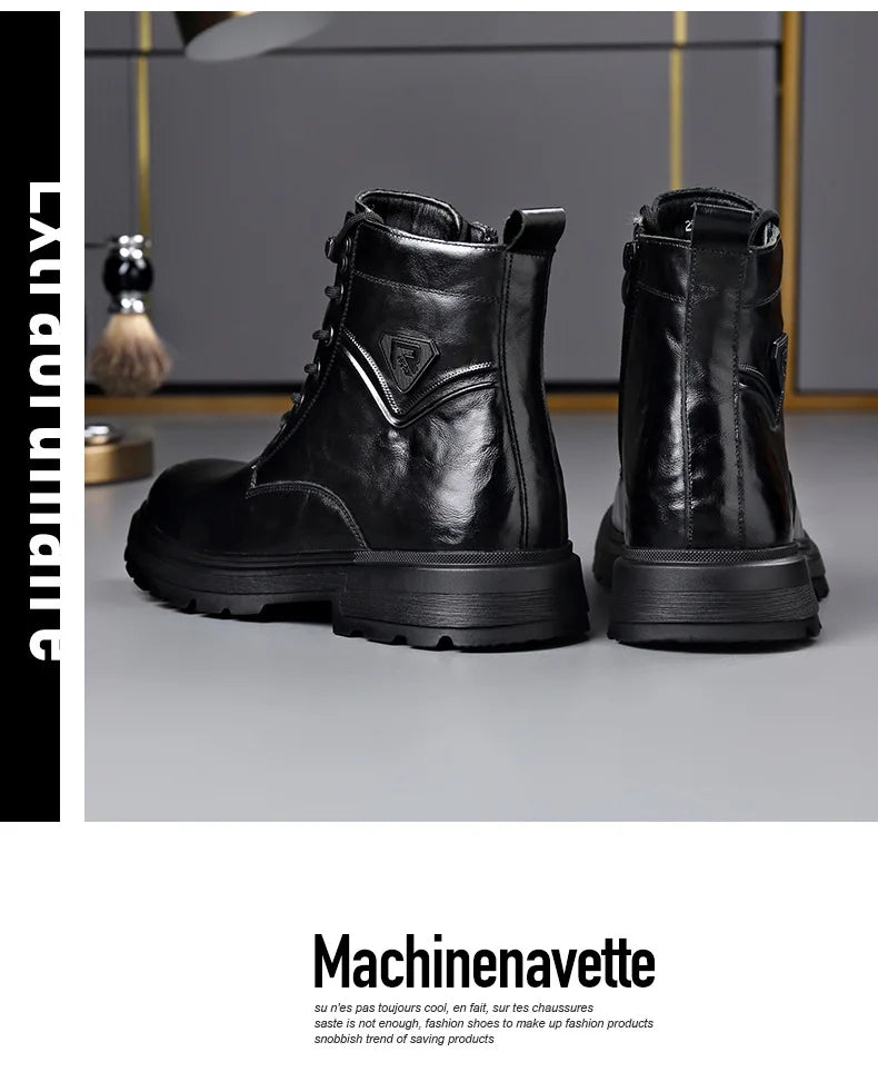 Autumn Winter Side Zipper Genuine Leather Boots for Men Fashion Casual Warm Cotton Work Shoes Man New Designer Ankle Boots Male