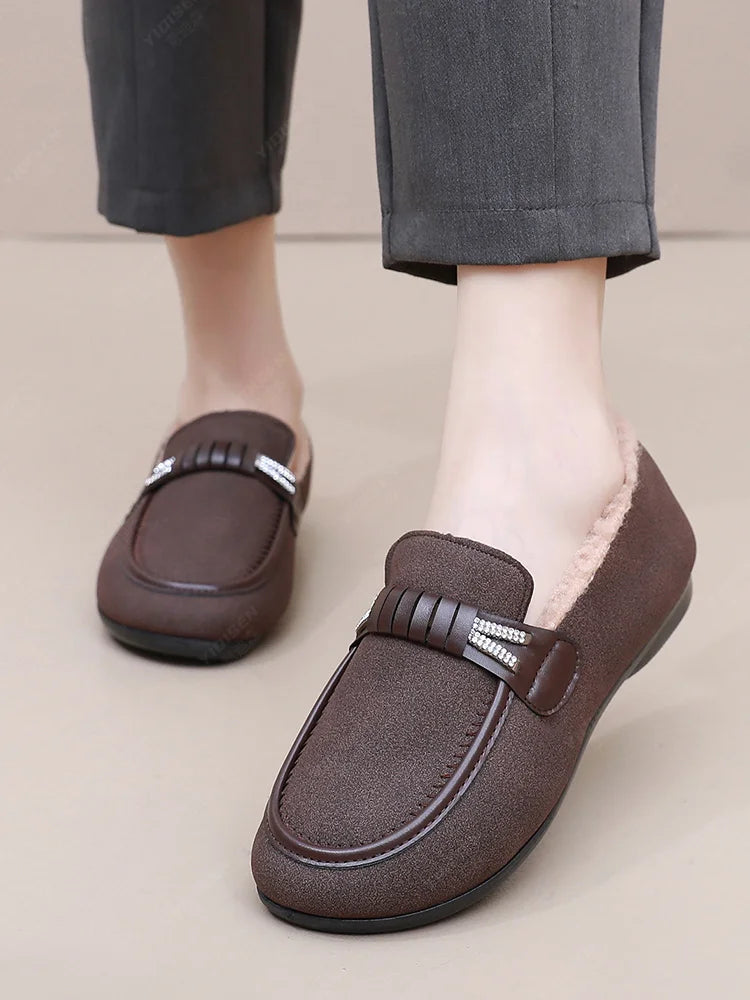 Women Winter Casual Shoes New Soft Flat Non-slip Loafers Fashion Comfort Warm Plush Slip on Female Cotton Shoes