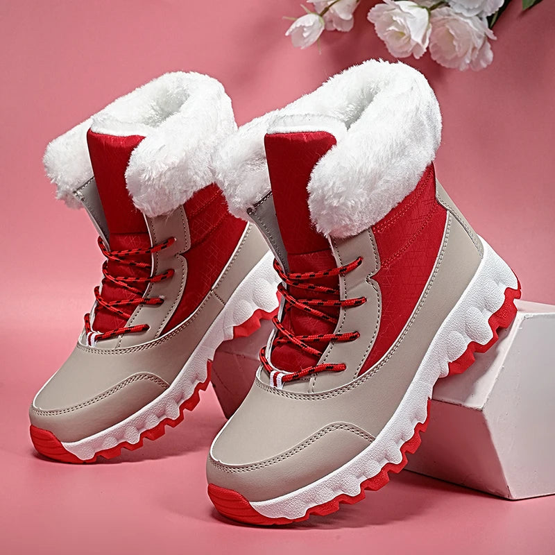 Women's Winter Fashionable Casual and Comfortable Snow Boots - Plush Lined Collar, Non-Slip, Wear-Resistant and Durable Soles, Warm Lining, Round Toe, Warm Outdoor Hiking Boots with Lace-Up Closure