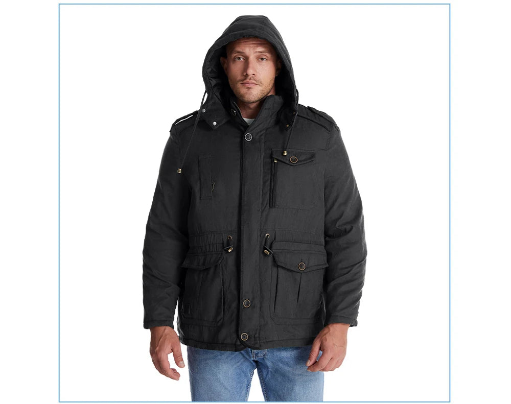 Winter Mens Fleece Warm Jackets Fashion Men Thicken Thermal Tactical Hooded Coats Men Outdoor Multi-pocket Windbreaker Jacket