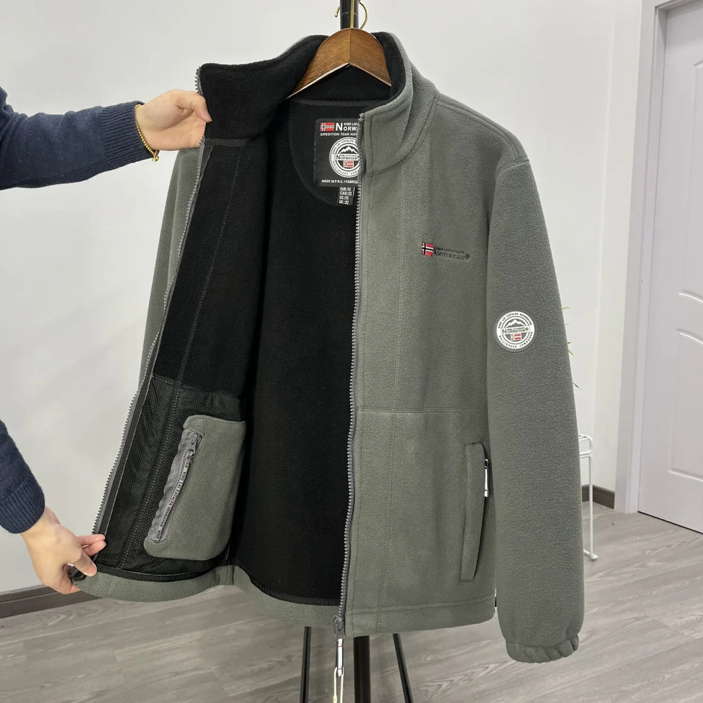 Winter Wool Jacket Men's Mountaineering Double-layer Thick Pocket Jacket Outdoor High Neck Windproof Skiing Sweatshirt Jacket Me