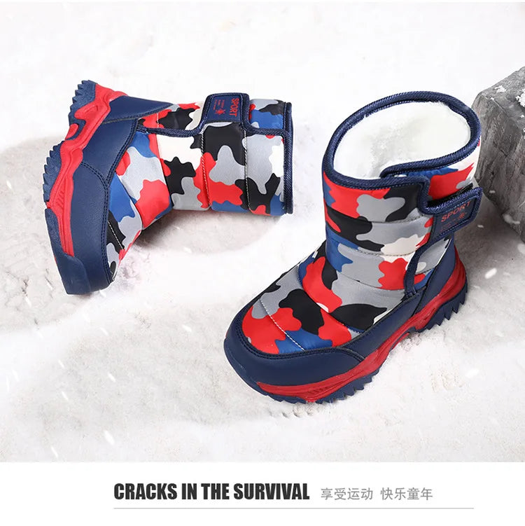 Outdoor Sport Cotton Shoes Child Footwear Fashion Waterproof Kids High Plush Boots Children Winter Boots Boys Girls Snow Boots
