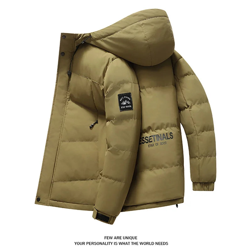 Fashion Trend with Hood Parkas for Men Quality Comfortable Thicken Warm Outerwear Solid Color Windproof Male Clothes Winter New