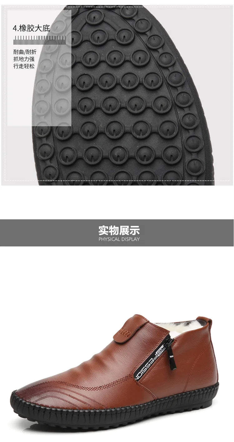 2025 Natural Wool Winter Shoes Men Genuine Leather Warmest Snow Boots Army Homme Walking Botas Hombre Platform Boots