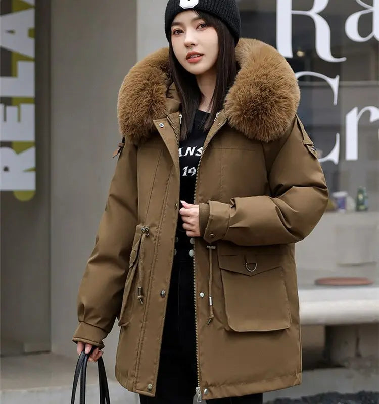 Winter Coat 2024 New Thicken Parker Women's Warm Detachable Inner Down Cotton Jacket Female Loose Warm Hooded Parkas Overcoat