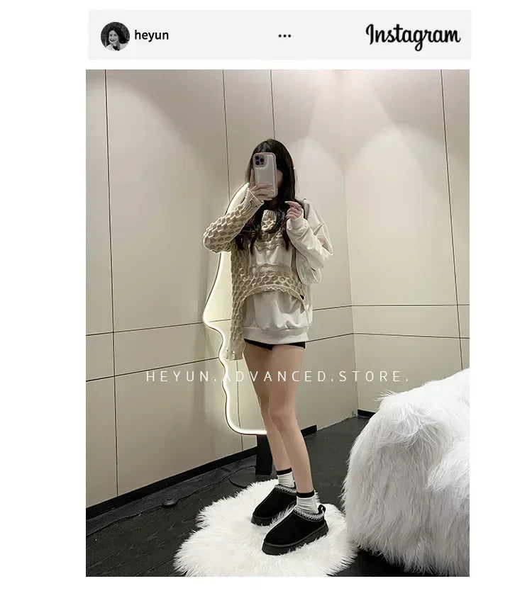 Snow Boots for Women 2024 Winter New Cashmere Warm Thick Soles Without Heel-covered Hair Half Slipper Cotton Shoes for Women