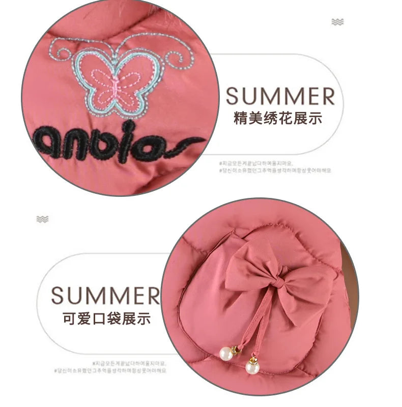 Children's winter coat Little girl cotton-padded jacket thickened fashion down  jacket girl's medium long super cute  jacket