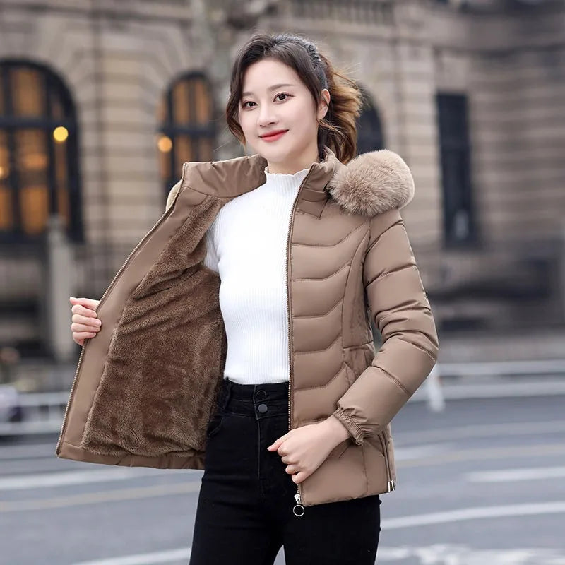 2024 New Winter Jacket Women Parka Fashion Long Coat Wool Liner Hooded Parkas Slim With Fur Collar Warm Snow Wear Padded Clothes