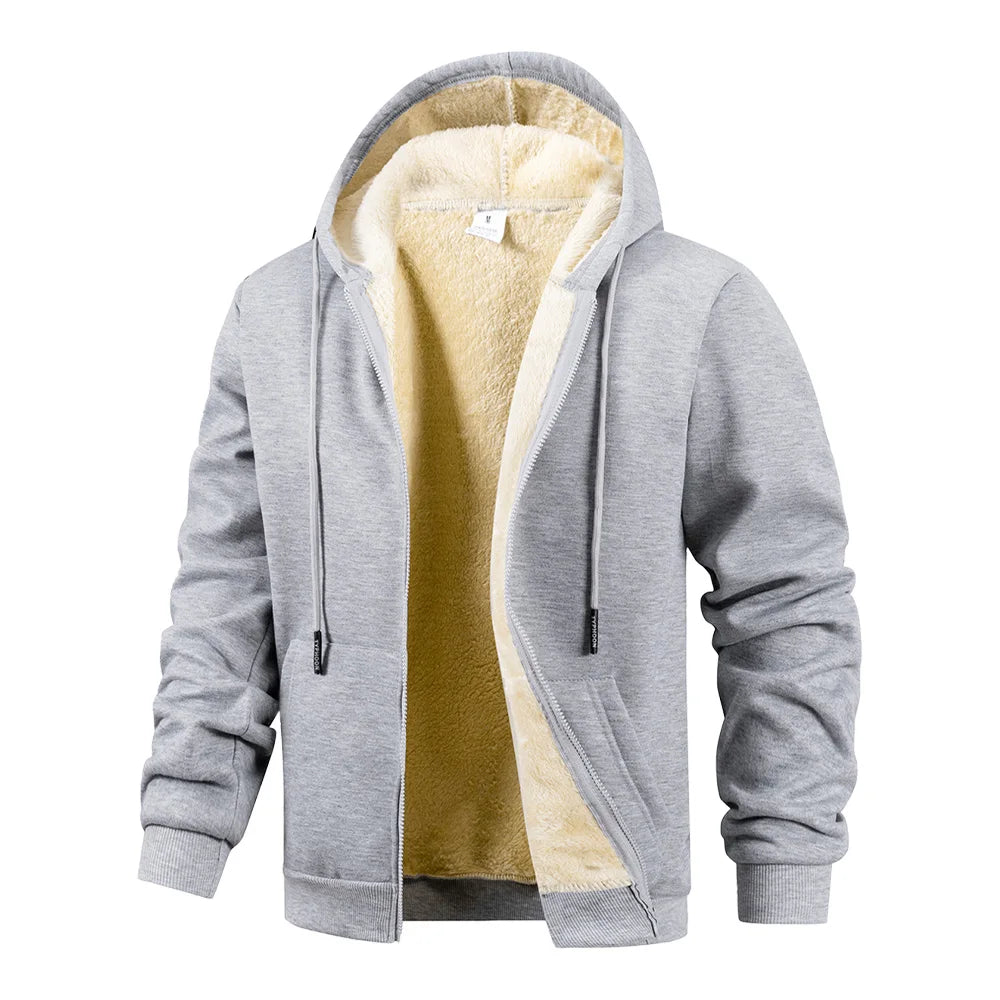Winter Men's Jackets Thickened Fleece Lining Warm Jackets Sweatshirt Coat Men Cardigan  Zip Up Hooded Jackets Windproof Coat