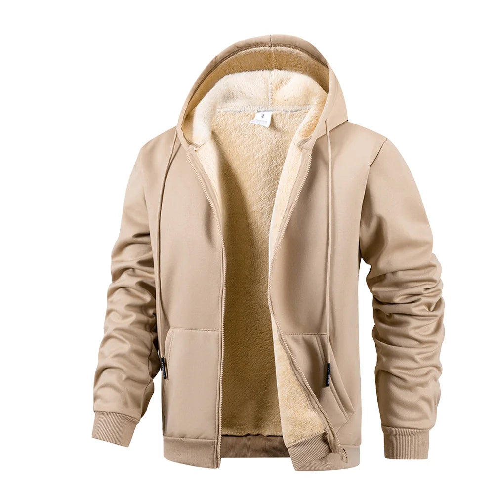 Winter Men's Jackets Thickened Fleece Lining Warm Jackets Sweatshirt Coat Men Cardigan  Zip Up Hooded Jackets Windproof Coat