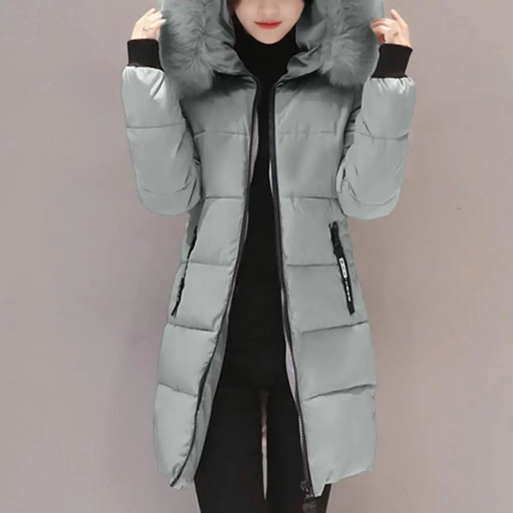 2024 New Winter Coat Women's Jacket Fur Neckline Long Basic Coats Thick Jackets Cotton Padded Outerwear Parkas Female Clothes