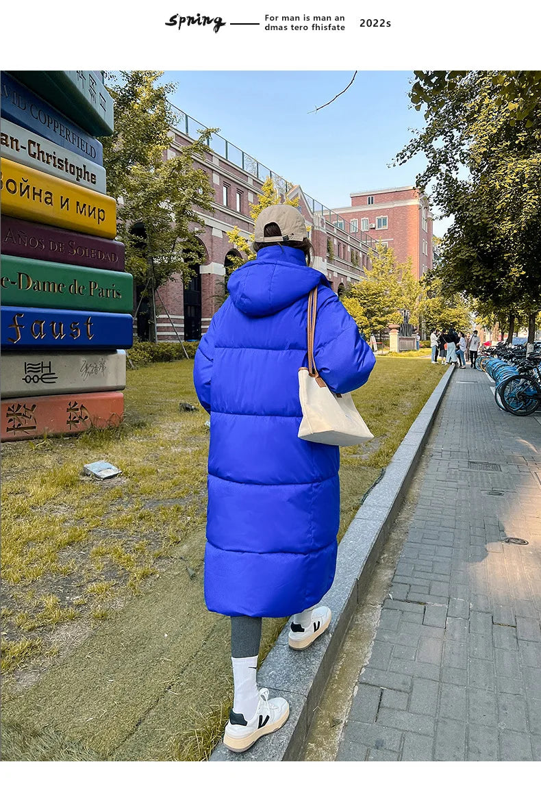 Vielleicht 2025 Korean Jacket Women Winter X-long Parkas Solid Hooded Thicken Warm Female Snow Wear Coat Padded Loose Clothes