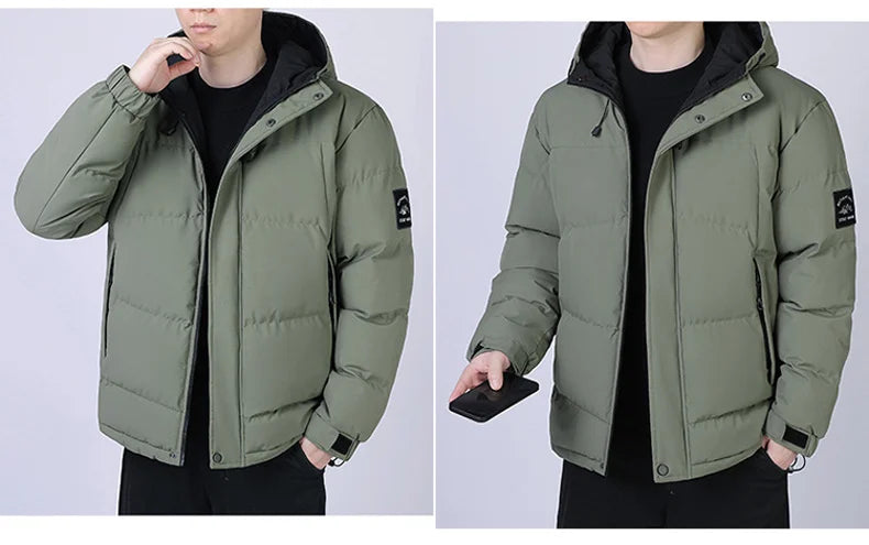 Fashion Trend with Hood Parkas for Men Quality Comfortable Thicken Warm Outerwear Solid Color Windproof Male Clothes Winter New