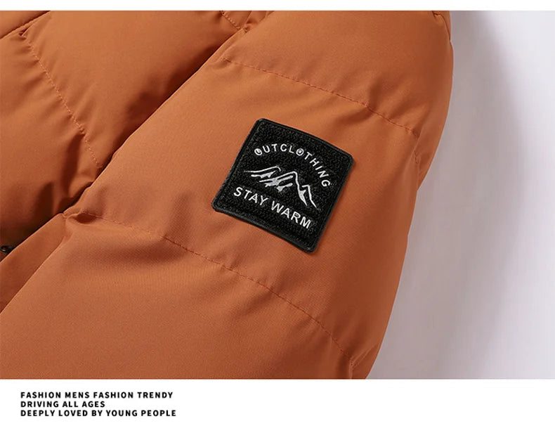 Fashion Trend with Hood Parkas for Men Quality Comfortable Thicken Warm Outerwear Solid Color Windproof Male Clothes Winter New