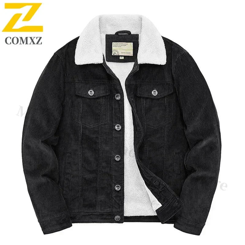 Male Cotton Jackets Padded Warm Loose Parka Coat Corduroy Short Jacket Man Solid Fur Collar Windbreaker Winter Men Fleece Jacket
