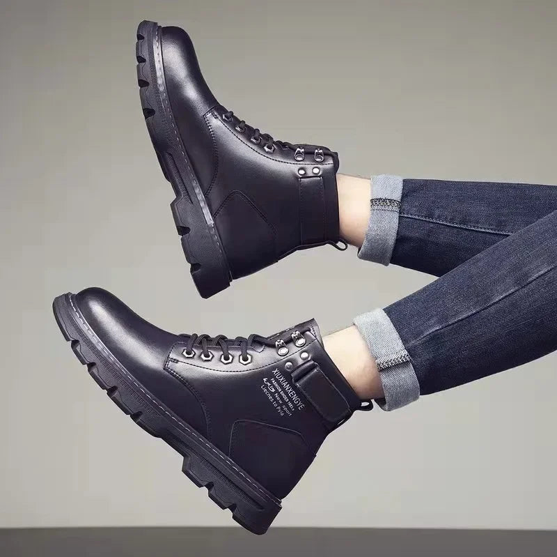 New Motorcycle and Ankle Boots Waterproof Boots Men Leather Shoes Men Casual Boot Bota Masculina Men's High-top Fashion Shoes