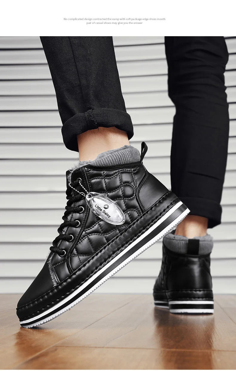 Winter New Shoes for Men Fur Boots High Tops Leather Warm Plush Casual Shoes Outdoor Snow Boots