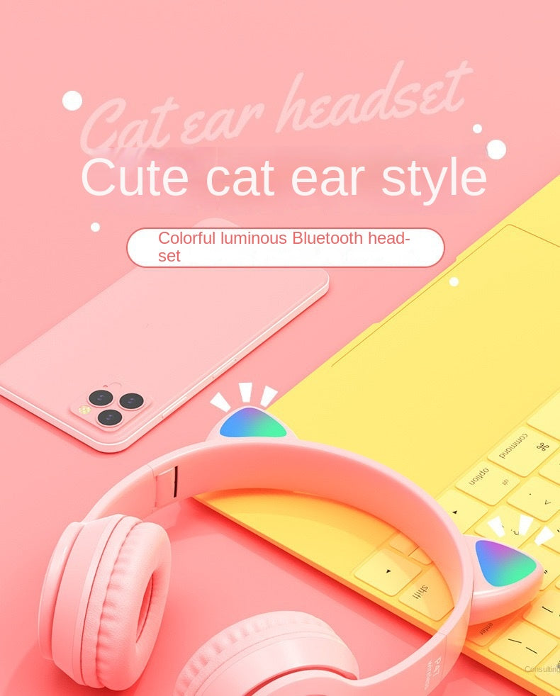 P47M Wireless Headphone Flash Light Cute Cat Ears Fone with Mic Control LED Stereo Music Helmet Phone Bluetooth Headset Gift