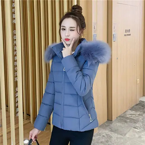 Fashion Winter Jacket Women 2025 New Korean Big Fur Collar Hooded Thick Down Parkas Female Short Coat Slim Warm Outerwear R047