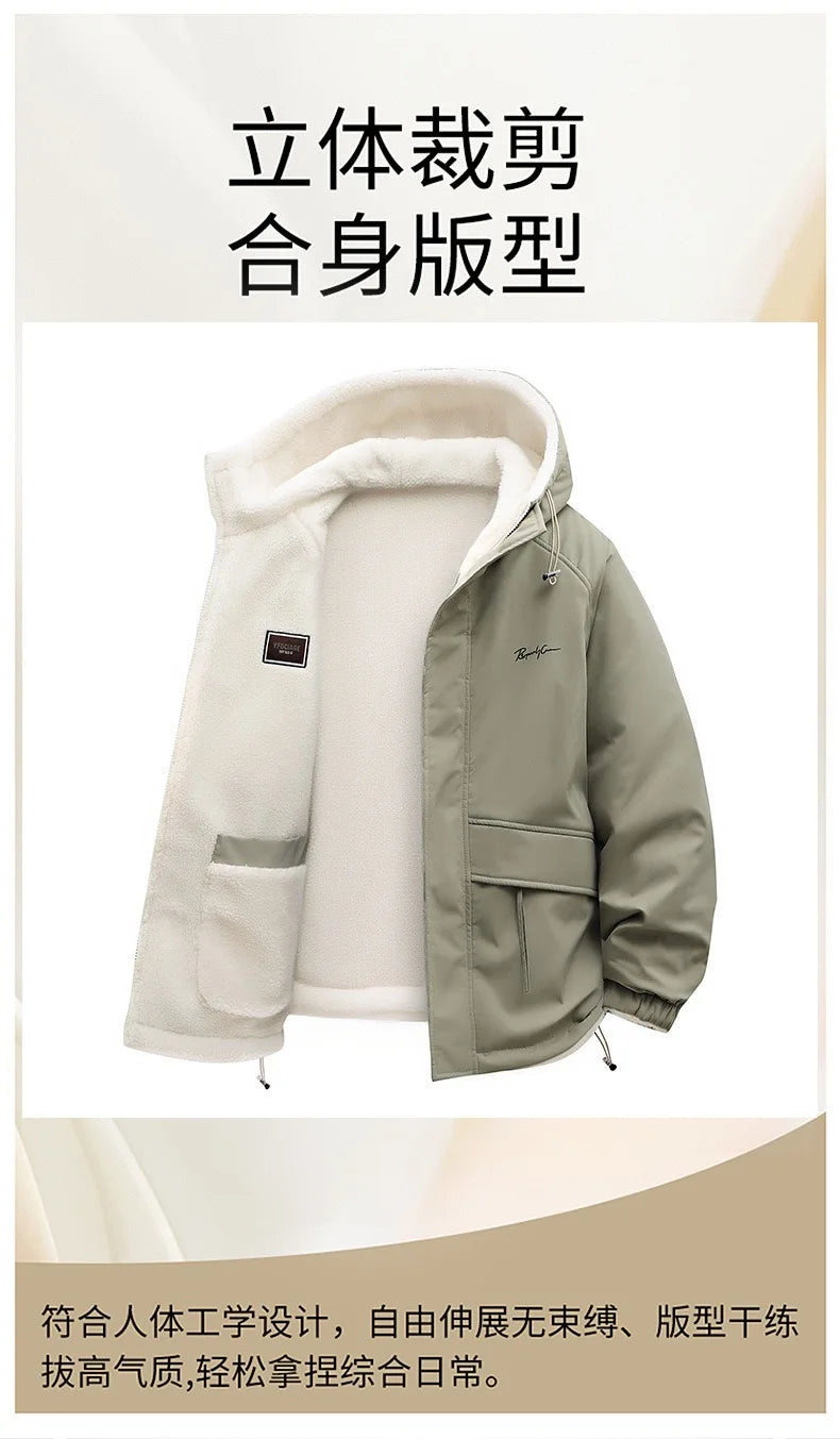 Winter Fashion Trend With Thick Fleece and Warm Hooded Jacket For Men's Casual Loose Sports Plus Large Size High-Quality Jacket