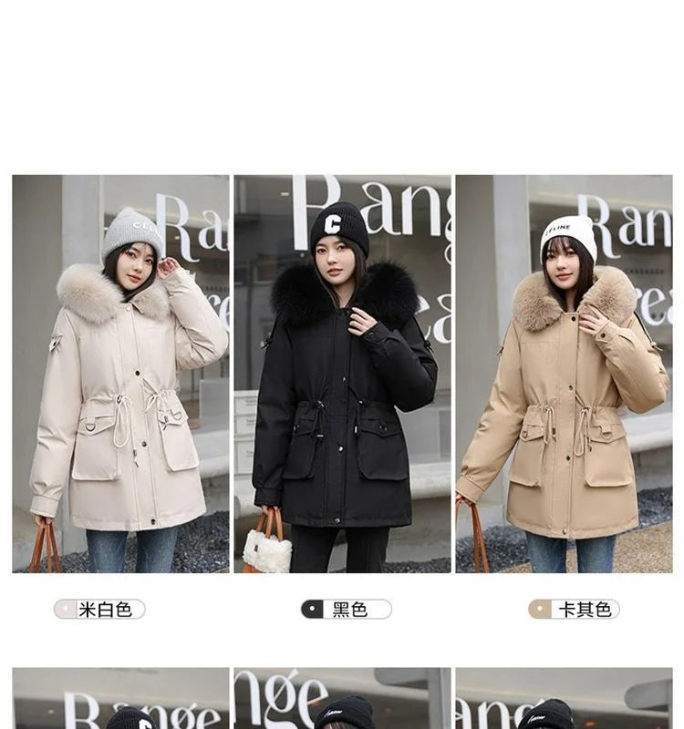 Winter Coat 2024 New Thicken Parker Women's Warm Detachable Inner Down Cotton Jacket Female Loose Warm Hooded Parkas Overcoat