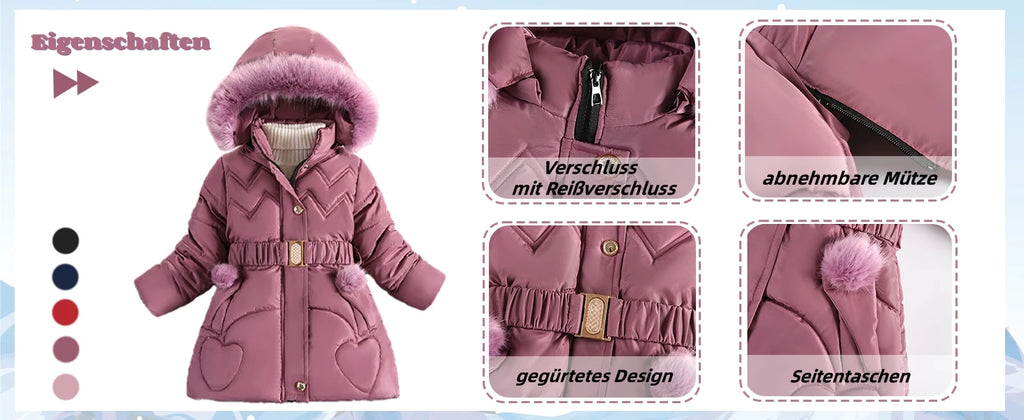 Girls' Winter Jacket with Hood,Children's Winter Coat,Warm Quilted Jacket,Kids Down Cottob Jacket,Outdoor Windproof Puffer Coat