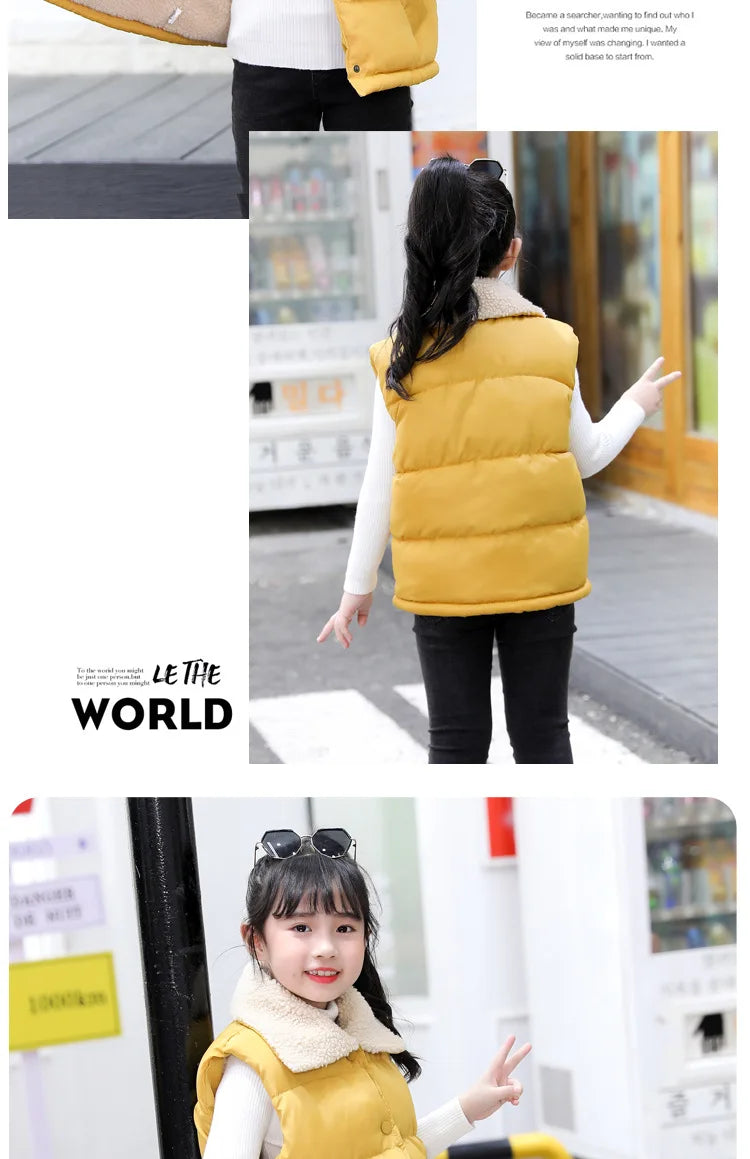 Autumn Winter New Boys Girls Sleeveless Hooded Vest Jacket Cartoon Print Coat Kids Warm Vest Outwear Clothes