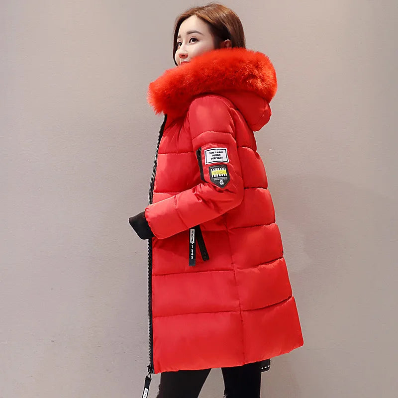 Winter Women Coat Mid-length Parkas Warm Hooded Cotton-padded Jacket Zipper Pockets Slim Thick Puffer Jacket Winter Clothes New