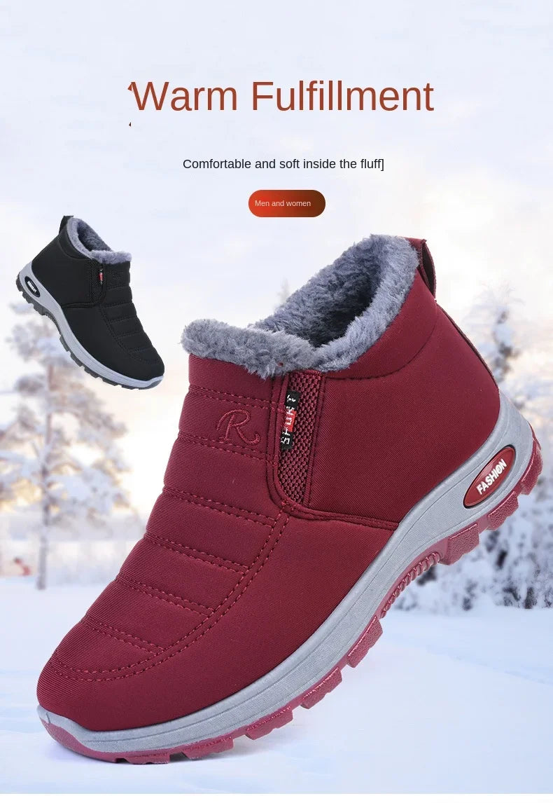Winter 2025 new men's and women's cotton shoes with thick velvet and warm snow boots windproof couple's short boots anti slip