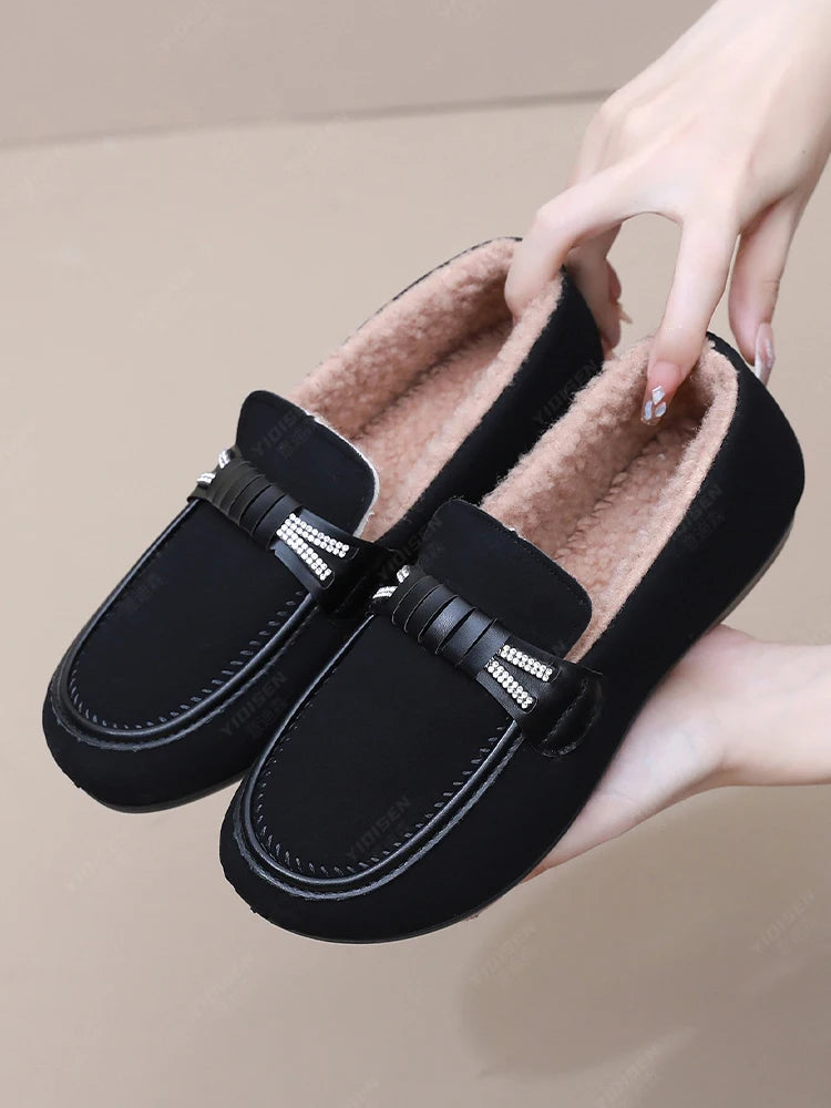 Women Winter Casual Shoes New Soft Flat Non-slip Loafers Fashion Comfort Warm Plush Slip on Female Cotton Shoes