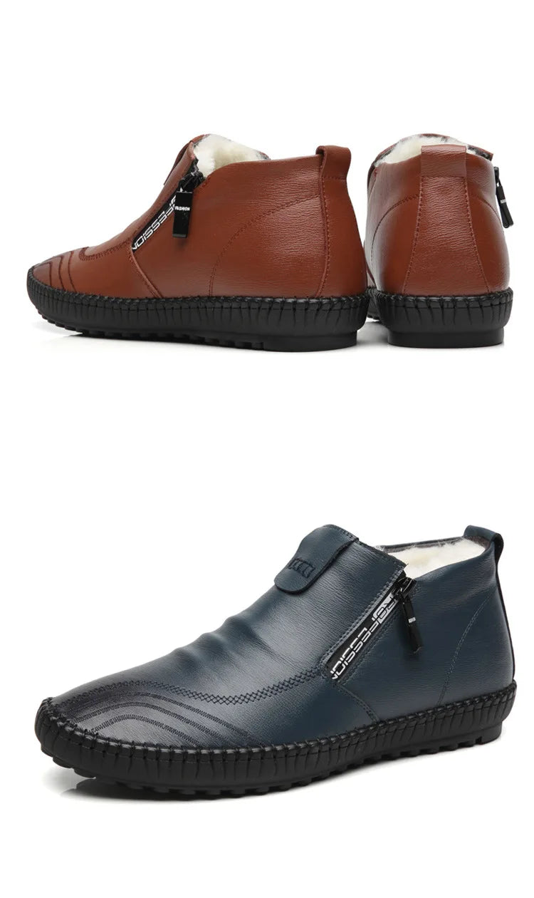 2025 Natural Wool Winter Shoes Men Genuine Leather Warmest Snow Boots Army Homme Walking Botas Hombre Platform Boots
