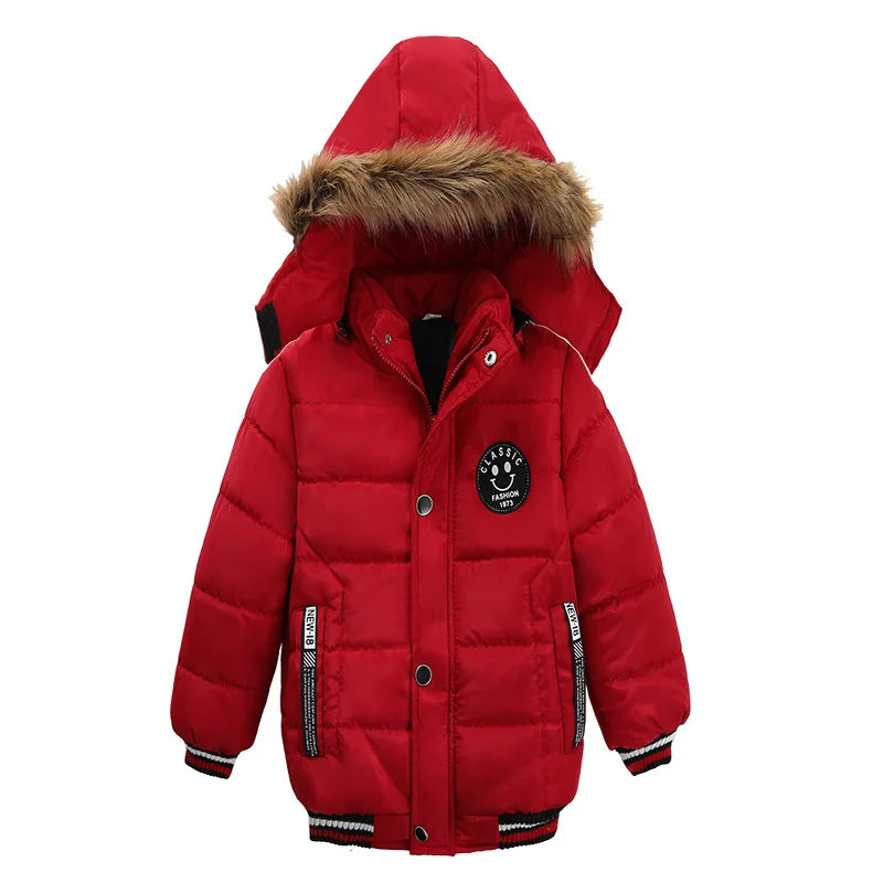 2025 Winter Children Warm Clothing Boys Down Jacket Baby Polyester Fiber Hooded Coat Thicken Outerwear Kids Solid Color Parka