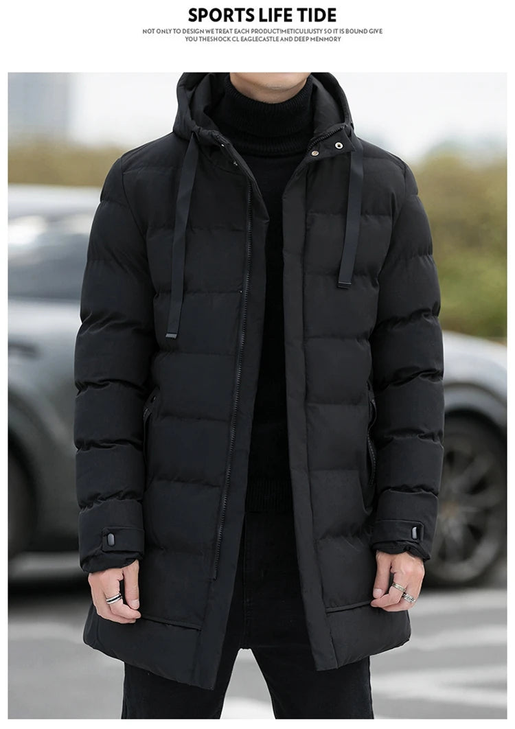 Winter Jackets Men Hooded Casual Long Down Jackets Thicker Warm Parkas New Male Outwear Winter Coats Slim Fit Jackets Size 4XL