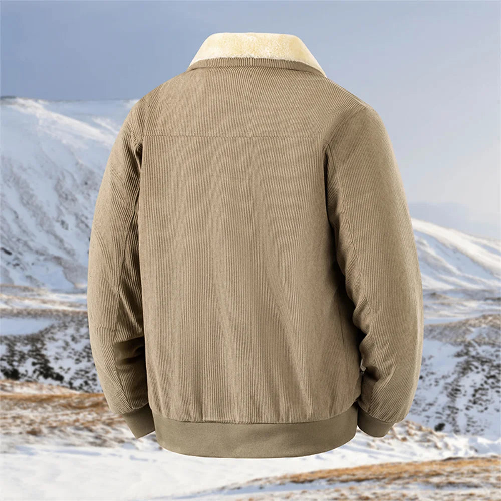 Winter New Arrival: Warm-Weather Corduroy Jacket Men's Fleece-Lined, Thickened Letter-Label Collared Jacket Fashionable Menswear