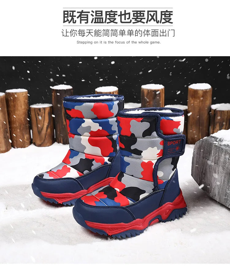 Outdoor Sport Cotton Shoes Child Footwear Fashion Waterproof Kids High Plush Boots Children Winter Boots Boys Girls Snow Boots