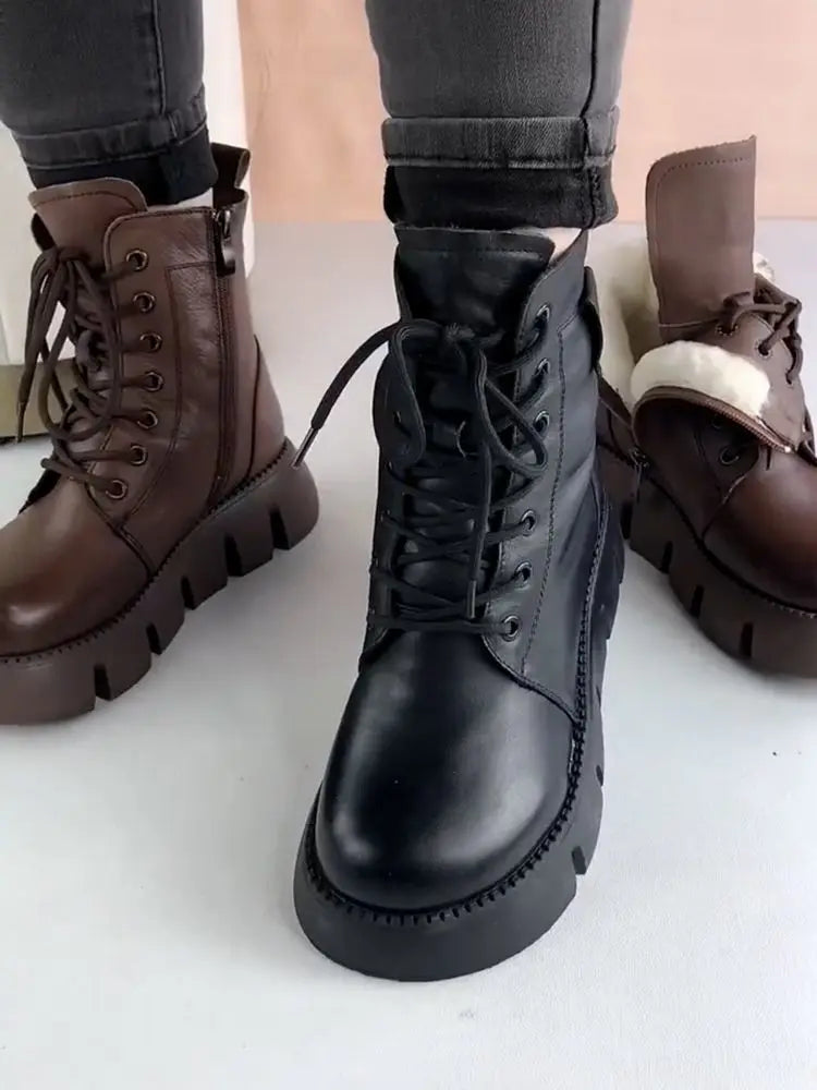 Snow Boots Womens Shoes 2025 New Boots Warm Wool Platform Shoes Thickened Cotton Shoes Cold Winter Round Toe Platform Boots