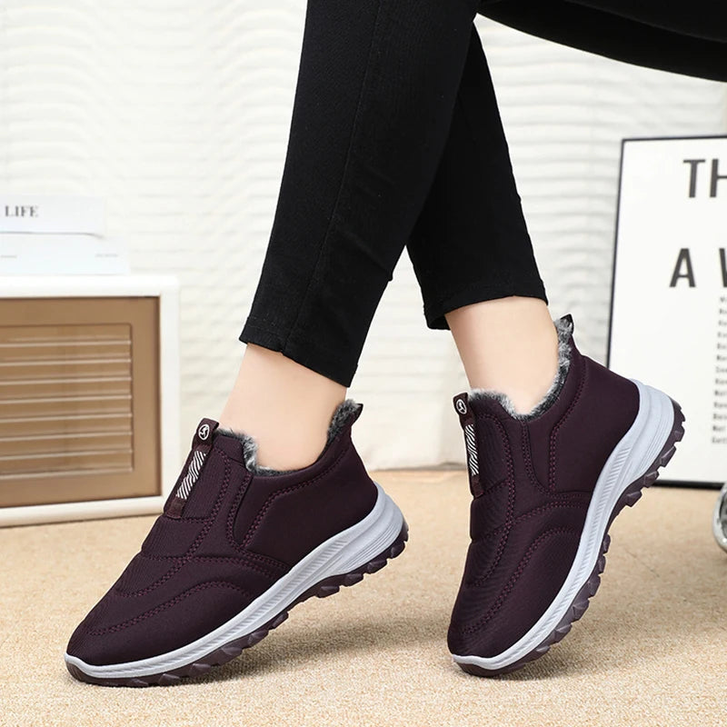 Women's Boots 2025 Winter Shoes For Women Ankle Boots Warm Fur Botas Mujer Waterproof Low Heels Snow Boots Winter Flat Shoes